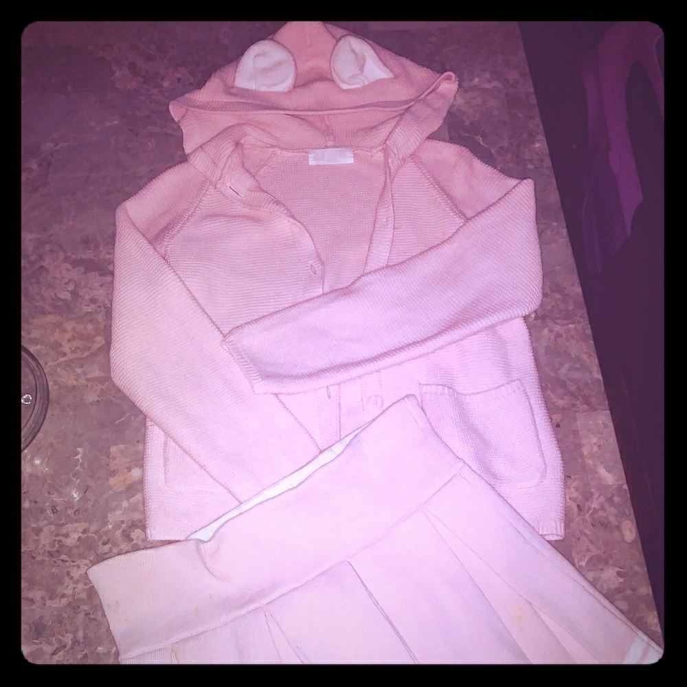 Hooded Button Up Sweater and Skirt Set